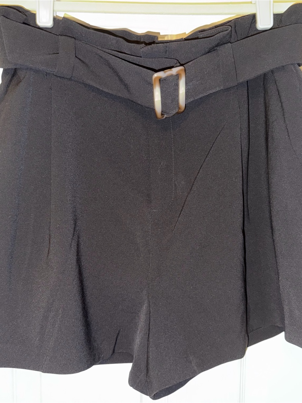 Nine West Black High-Waist Belted Shorts with Tortoiseshell Buckle